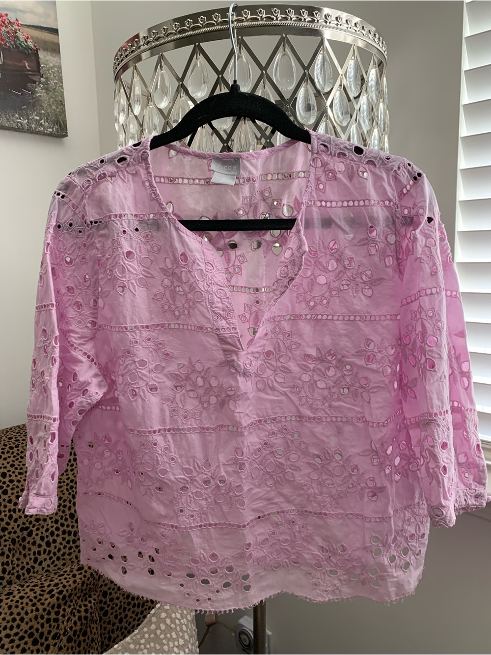 Chico's Lavender Eyelet Split-Neck Top
